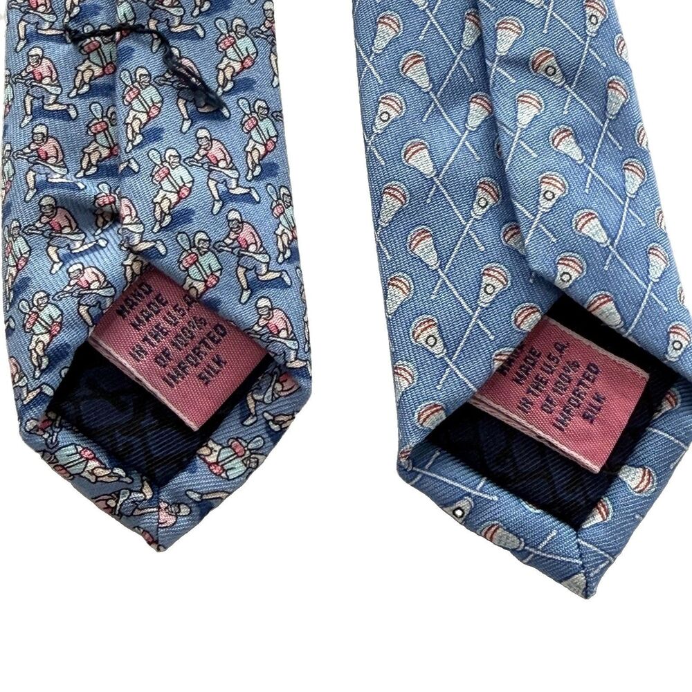 Vineyard Vines Silk Tie Lot Of 2 Mens Blue Lacrosse Sticks Pattern Handmade USA - Picture 6 of 6